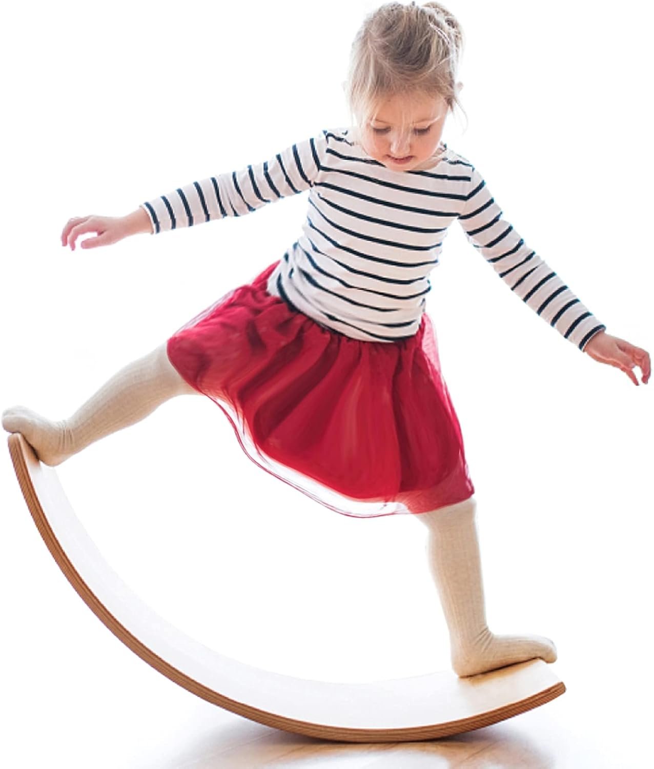 Gentle Monster Wooden Wobble Balance Board, 35 Inch Rocker Board Natural Wood, Open Ended Learning Toy, Yoga Curvy Board for Classroom & Office Adult