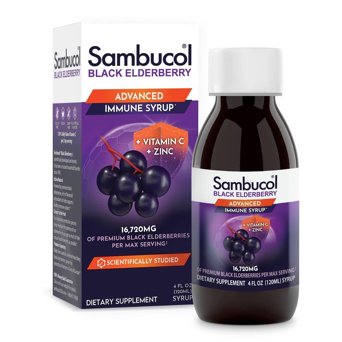 Sambucol Advanced Black Elderberry Syrup, Immune Support – 4 Fl Oz