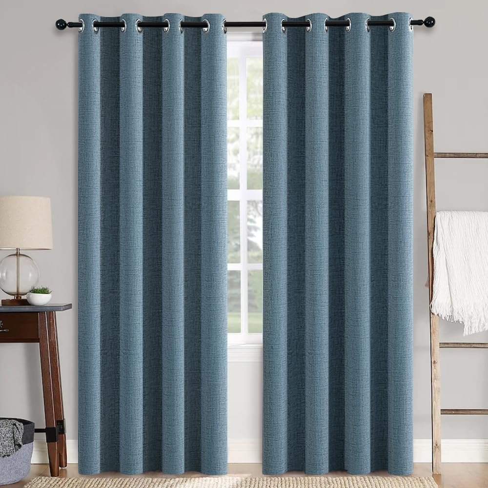 MIULEE 100% Blackout Linen Curtains for Bedroom 52×84 Inches Dusty Blue