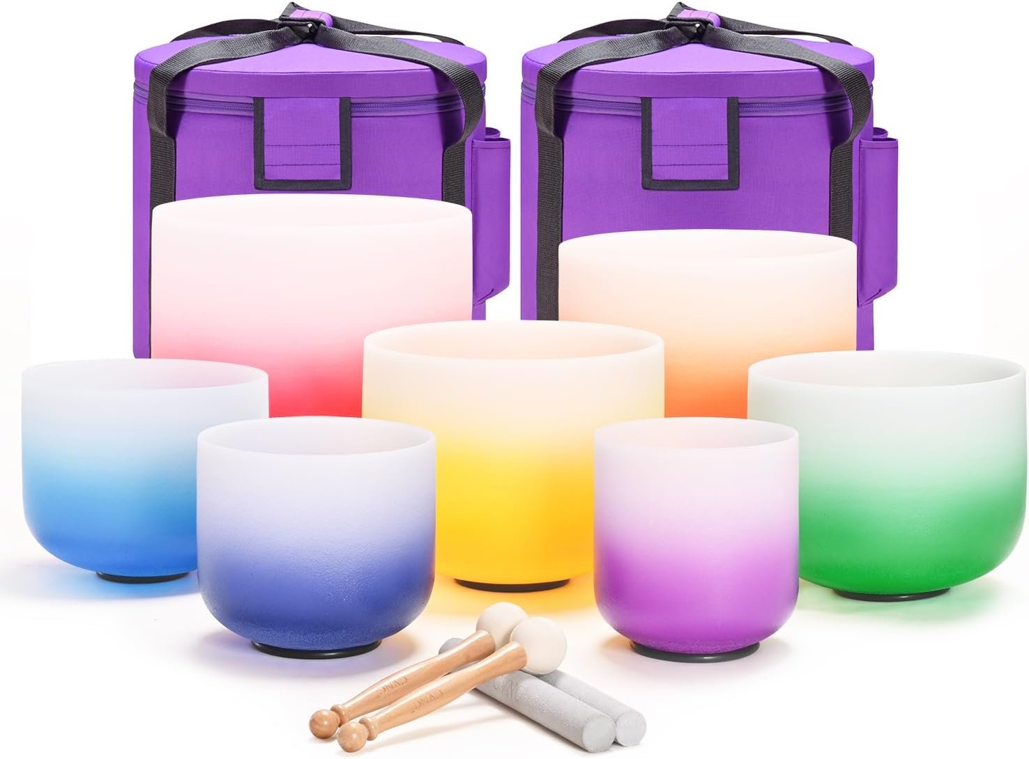 CVNC 432HZ 6-12 Inch Set of 7 Aria Gradient Design Crystal Singing Bowls