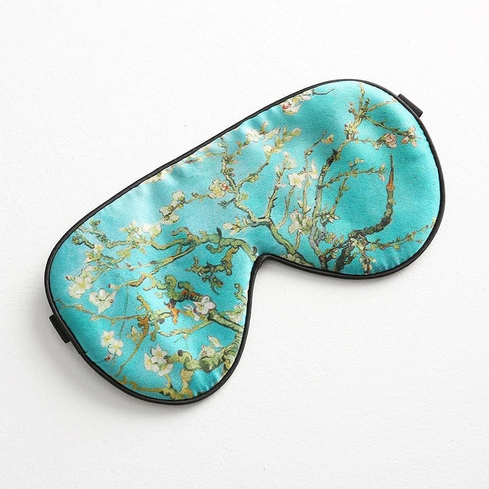 Tim & Tina Silk Sleep Mask for Women Men Comfortable Blindfold Eye Mask with Adjustable Strap for Travel Yoga Nap Shift Work (Green Flower)