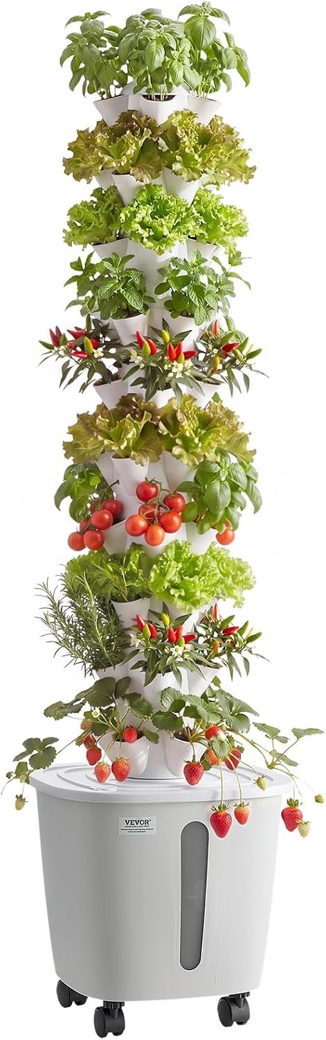 VEVOR Hydroponic Tower, 50 Pods 10 Tiers Hydroponics Growing System Kit with App Control & Casters, Vertical Home Garden with 20L Water Tank & Pump, Planter for Indoor Herbs, Fruits and Vegetables