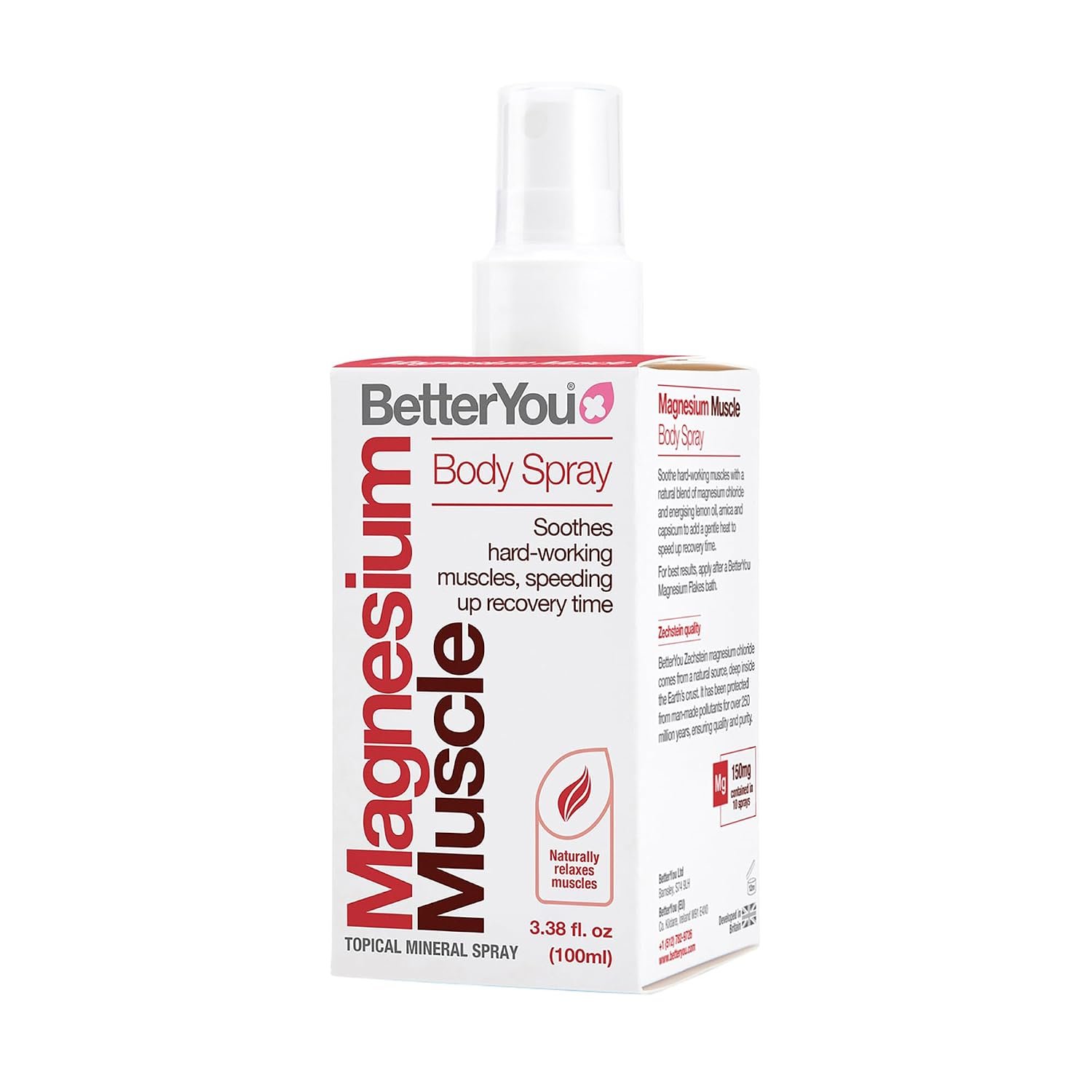 BetterYou Magnesium Muscle Body Spray – Muscle Relief Spray – Magnesium, Arnica, and Lemon Oil – Gentle Heat for Muscle and Joint Recovery – 3.38 oz