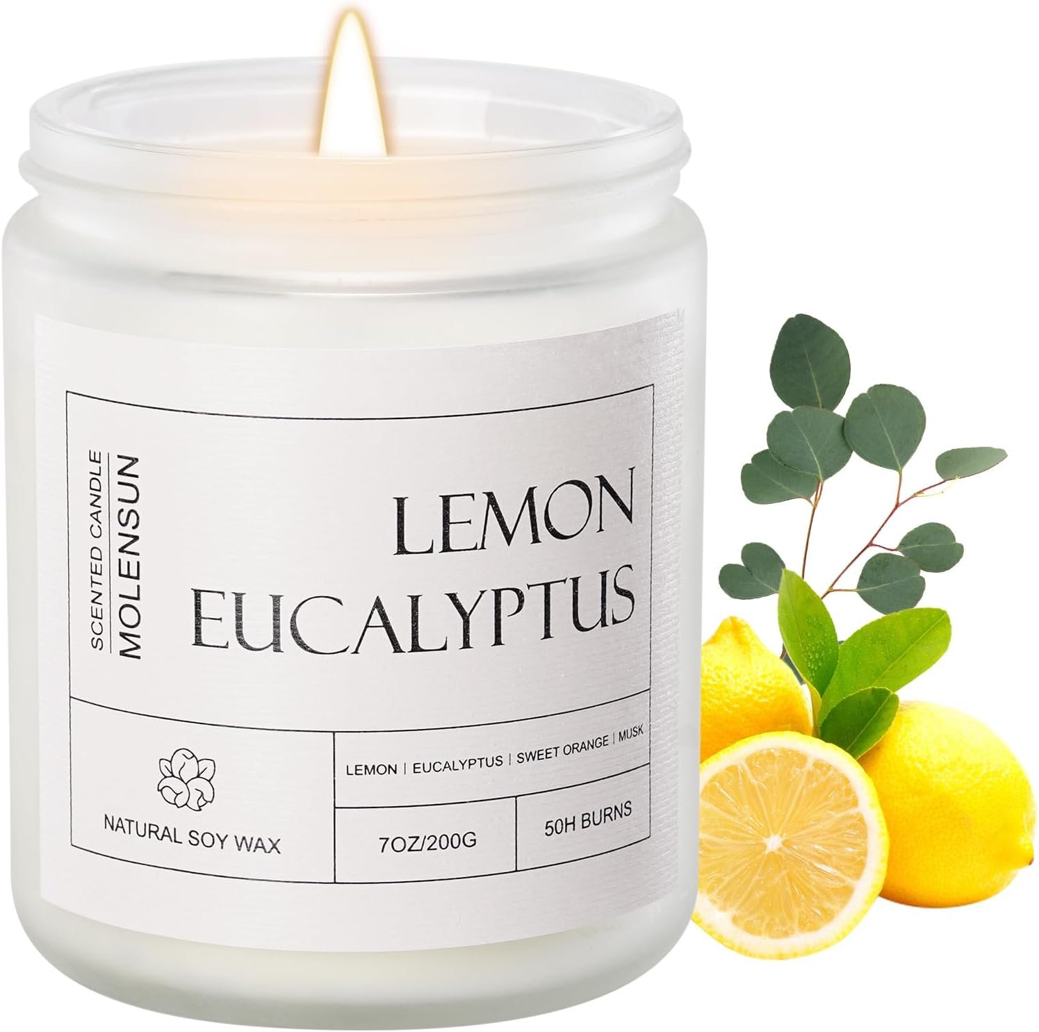 Molensun Lemon Eucalyptus Scented Candle, Soy Wax 7 oz