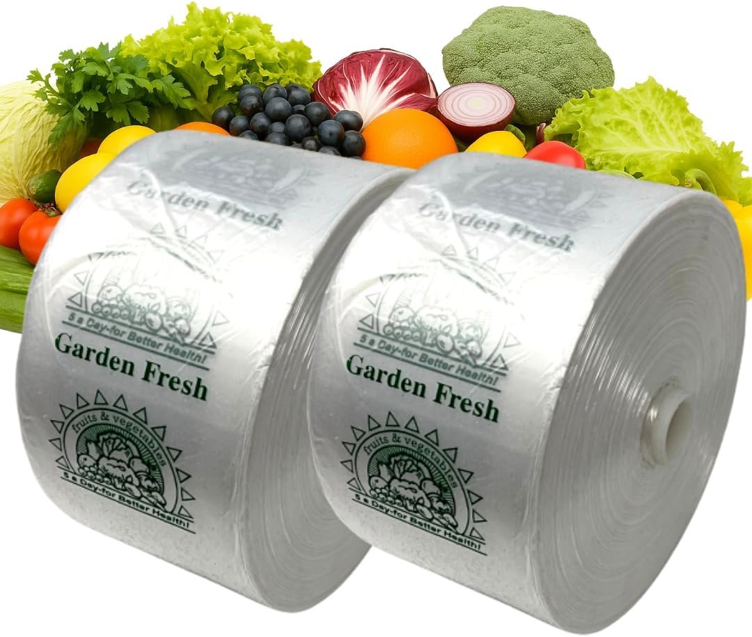ASSUREPAK Narrow Produce Bags, 15″ x 20″, 8 Micron, 1500 Count, 2 Rolls