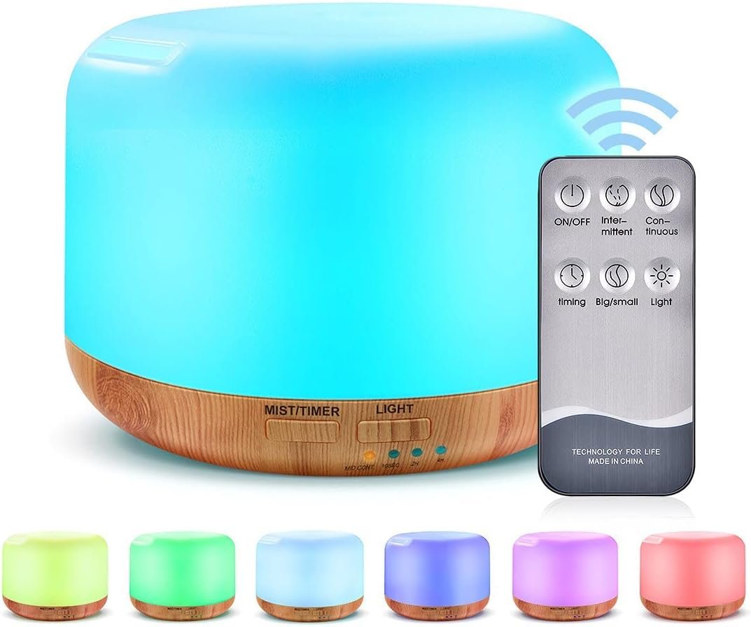 300ML Essential Oil Diffuser, Remote Control Ultrasonic Aromatherapy Oil Diffusers Cool Mist Humidifier, Waterless Auto-Off and 7 LED Light Colors for Bedroom, Yoga, SPA, Baby