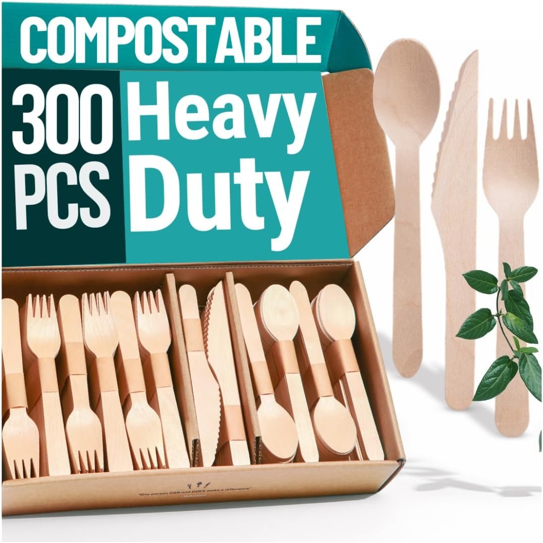 Disposable Wooden Cutlery Set – 300pcs