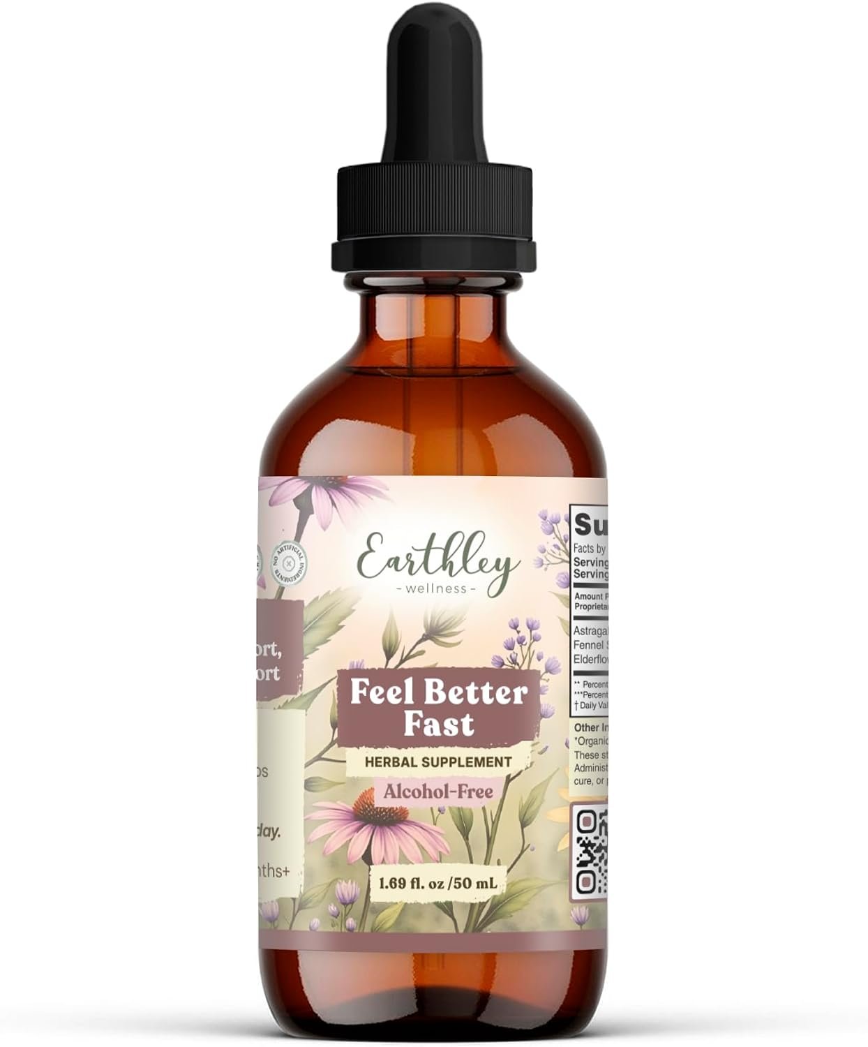 Earthley Wellness Feel Better Fast, All-Natural Relief for Minor Ailments, Echinacea, 3 Month Supply (1.69oz Glass, 1,000 Drops), Organic, Ceylon Cinnamon, Supports Immune & Digestive Health