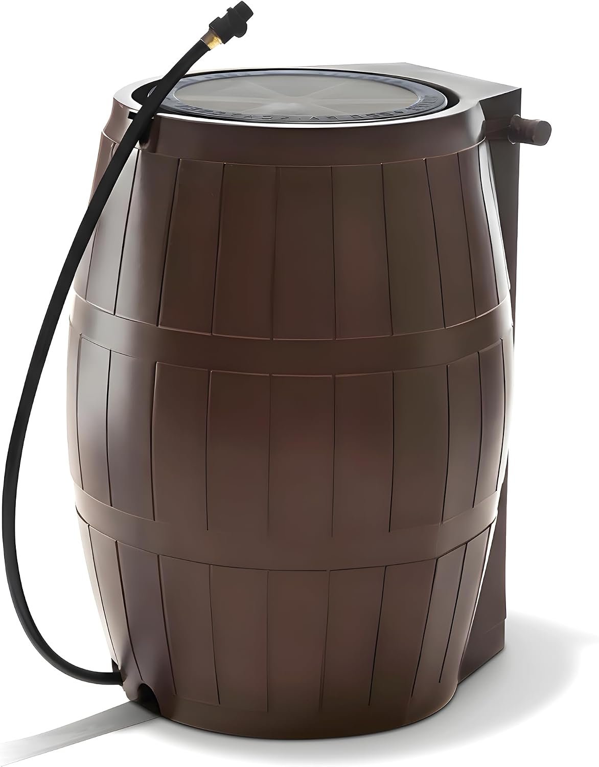 FCMP Outdoor Raincatcher 4000 Rain Barrel, Flat-Back Rainwater Catcher with Spigots, 50 Gallon, Brown – Portable Water Storage Container Tank for Home, Garden, and Backyard