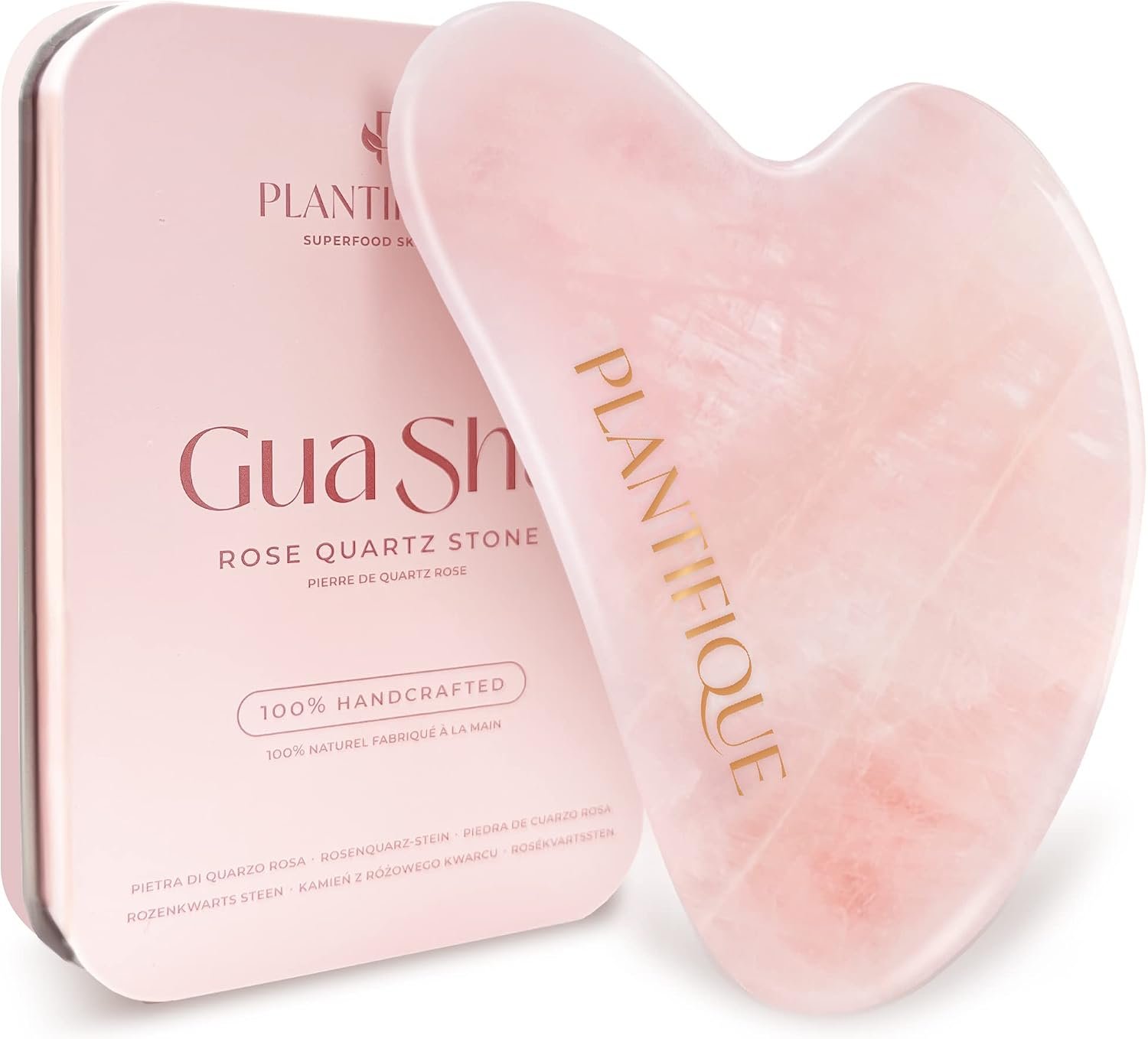 PLANTIFIQUE Rose Quartz Gua Sha Tool – Anti-Aging Face Massager & Jawline Shaper for Skincare Routine – Facial Massage & Skin Care Gift