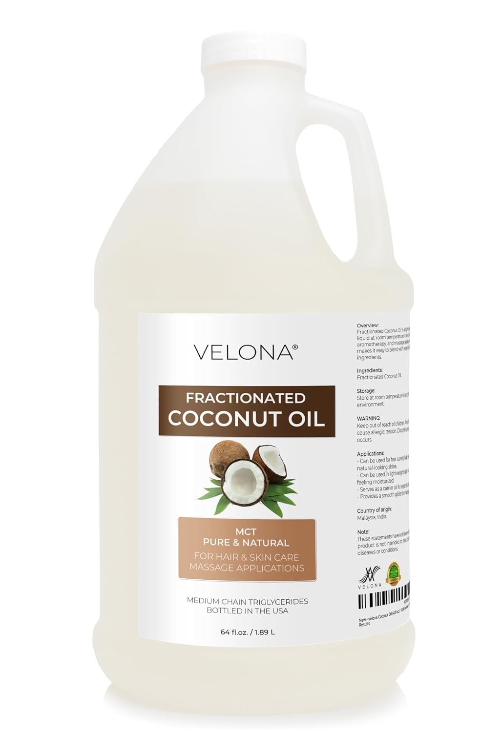 velona MCT Coconut Oil – 64 fl oz, Fractionated, 100% Pure Natural