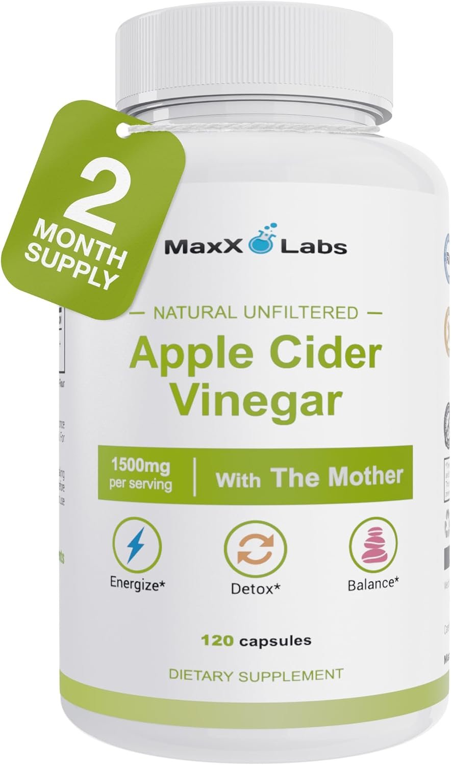 Apple Cider Vinegar Capsules with The Mother 1500 Mg, 60 Day Supply