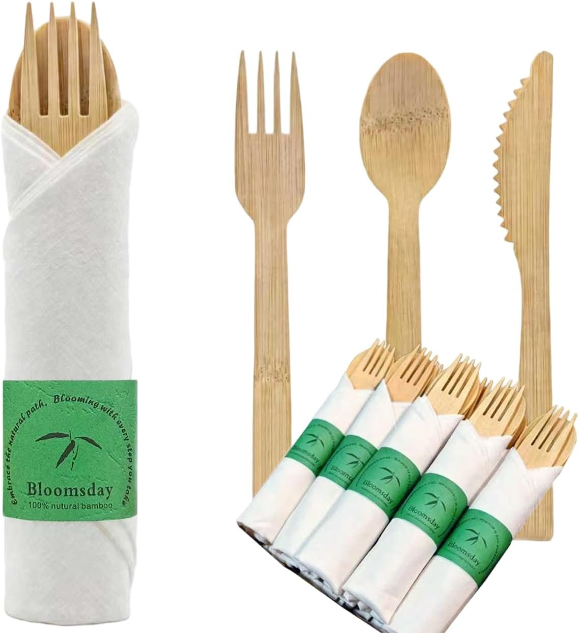 Bloomsday 36Pack Disposable Pre-rolled Bamboo Utensils Cutlery Set