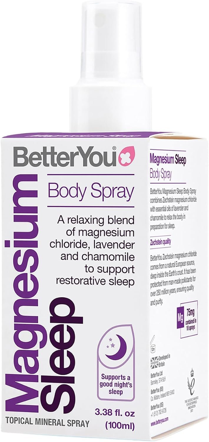 BetterYou Magnesium Muscle Body Spray – Relaxing Topical Magnesium and Essential Oil Spray – Lavender and Chamomile – Promotes Better Sleep – 3.38 oz