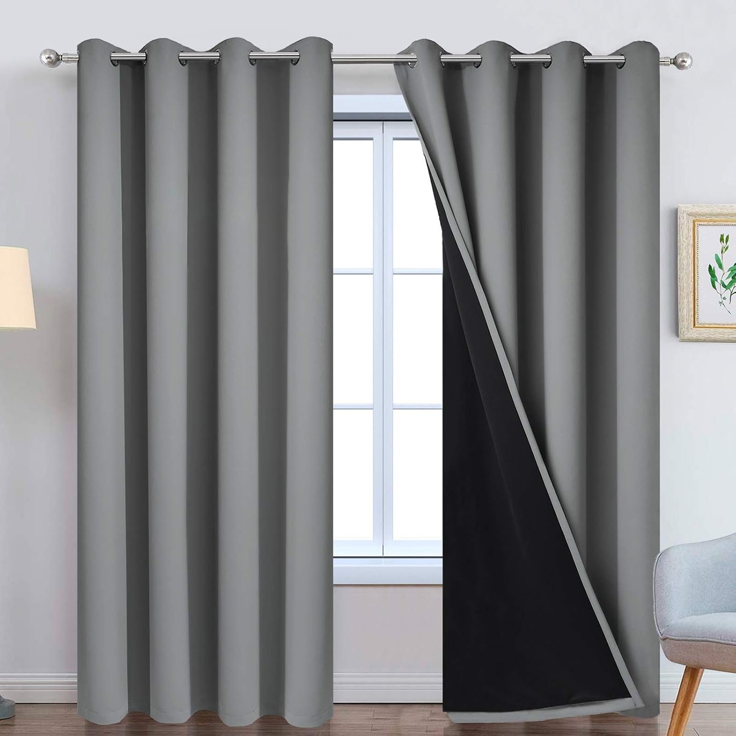 Yakamok Grey 100% Blackout Curtain Panels 84 inches, 52″ Wide, 2 Panels