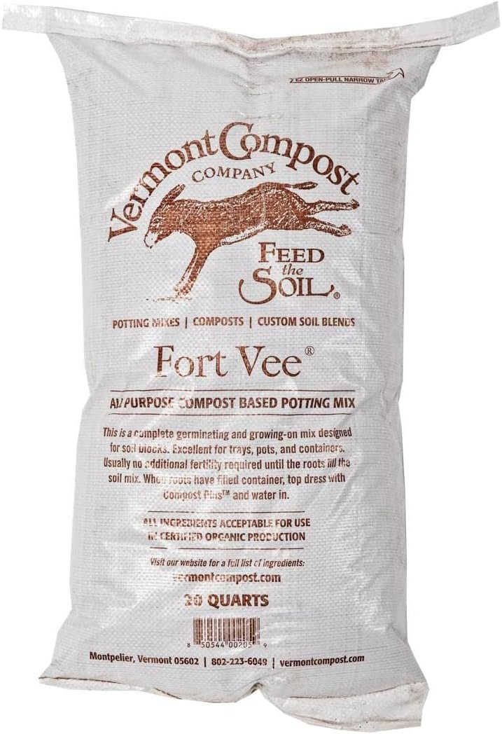 Vermont Compost Company Fort Vee Organic Potting Mix | High-Nutrient Compost-Based Soil for Indoor & Outdoor Container Seed Starting, Plants & Vegetable Gardening | 20 Quarts