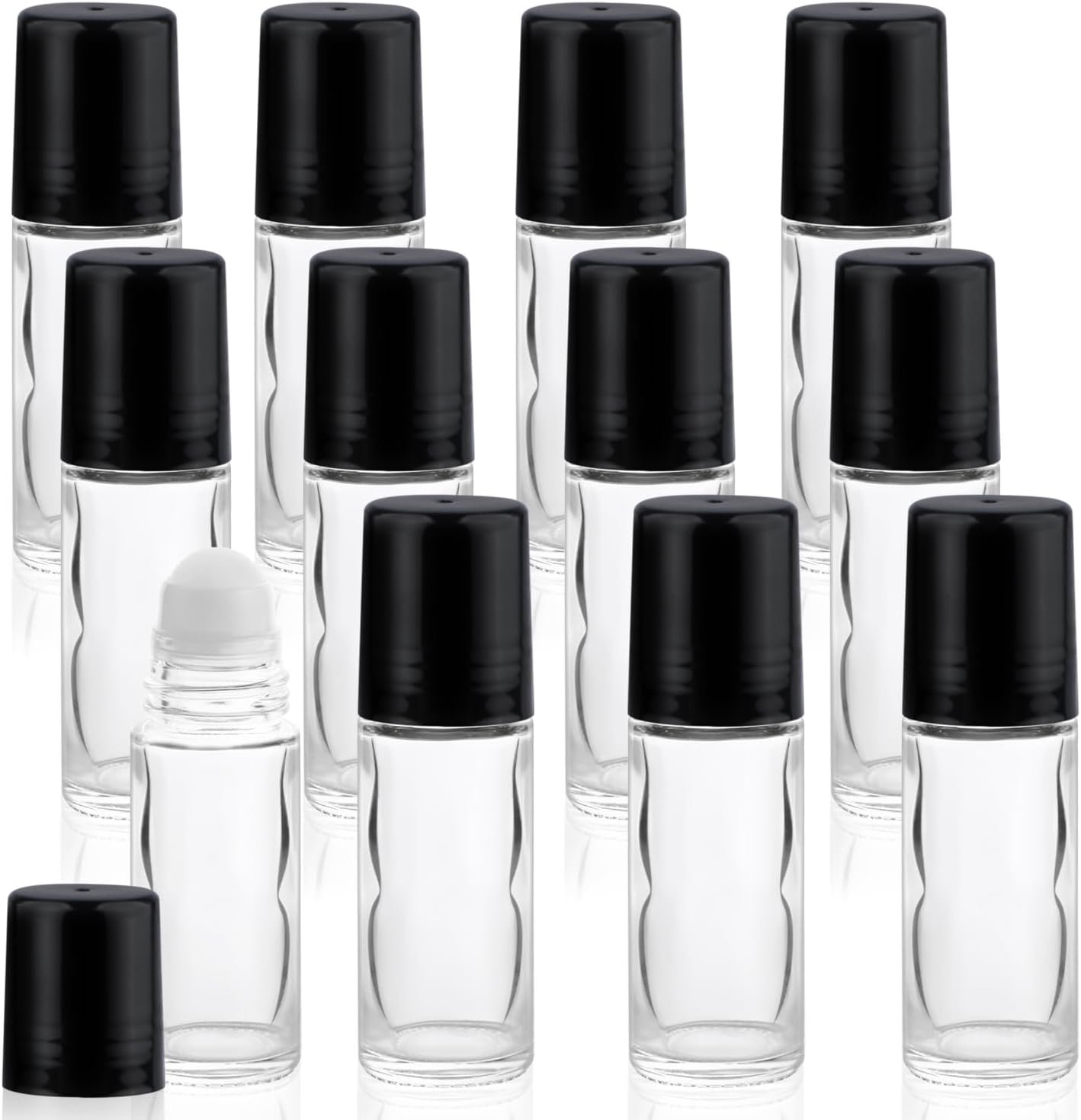 12 Pcs 30ml/1oz Roll On Bottles Empty Essential Oil Roller Bottle Clear Glass Bottle with Plastic Roller Ball & Black Lid for Perfume Cosmetic Oils