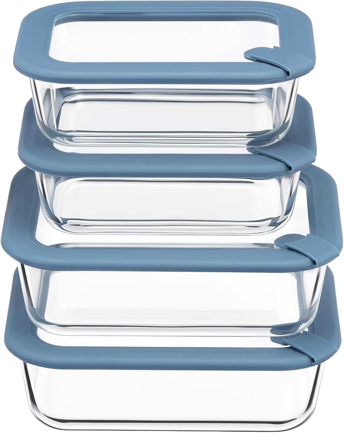 Taree Glass Food Storage Containers with Glass Silicone Lids,22/35oz, Blue