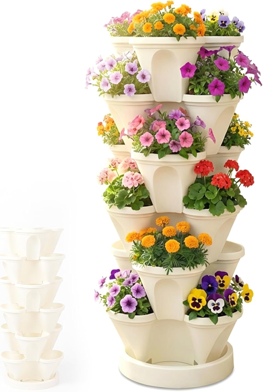 Roixeeds Vertical Planter Tower – 6 Tier Stackable Garden Planters for Strawberries, Herbs, Flowers, Vegetables, Indoor Outdoor Use