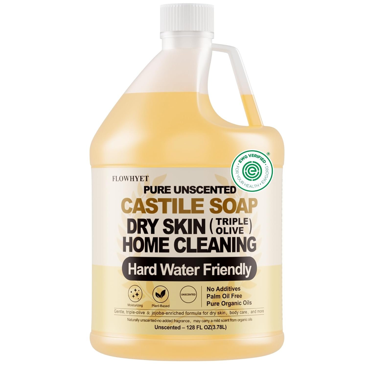 Pure Castile Soap Liquid Unscented Dry Skin EWG Verified 1 Gallon