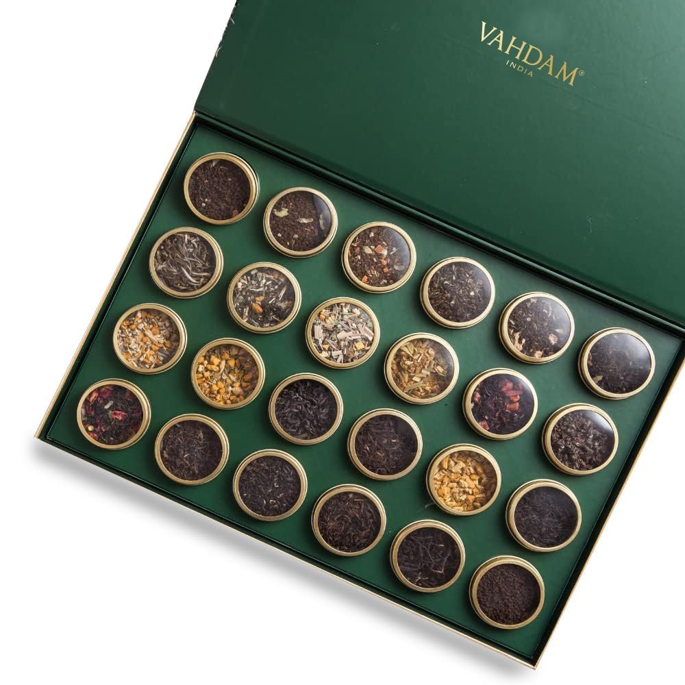 VAHDAM, Luxury Tea Gift Set | 24 Unique Loose Leaf Teas in Tin Caddies – Premium Tea Gift Box |Gluten Free & Non GMO | Gifts for Women, Men & Adult