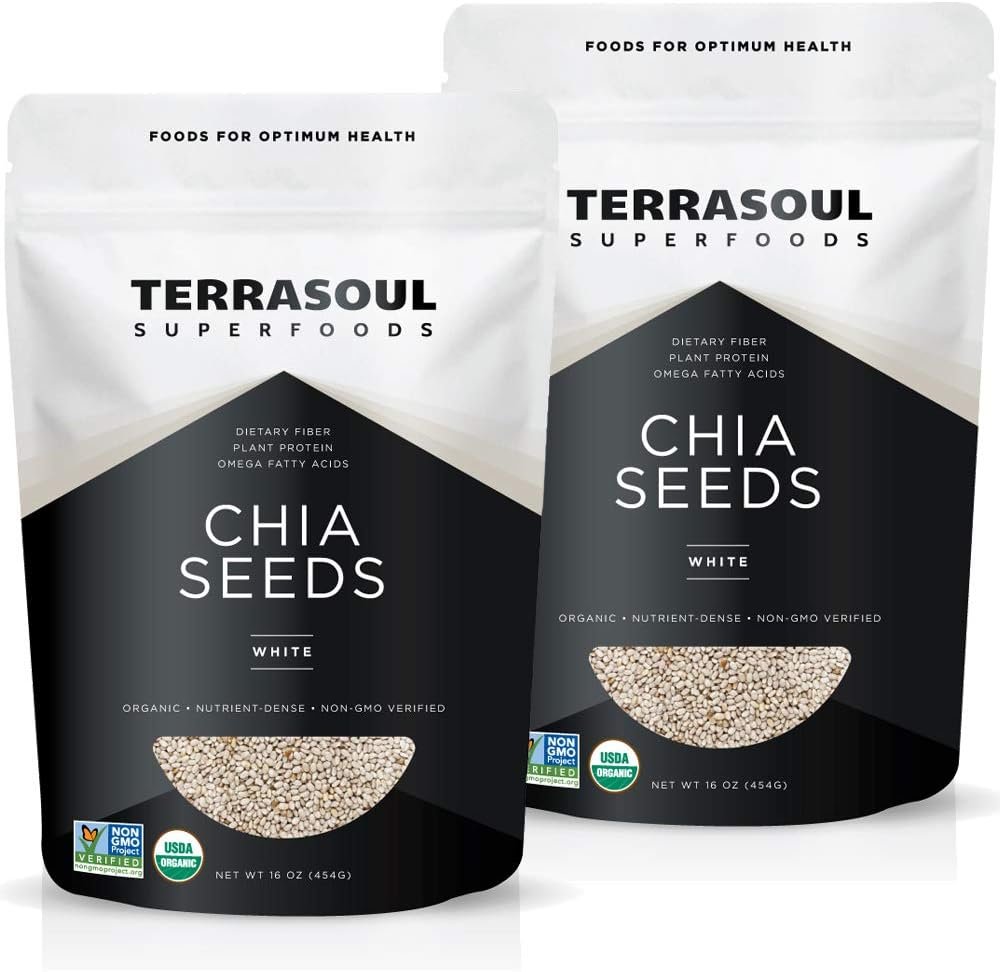 Terrasoul Superfoods Organic White Chia Seeds, 2 Lbs (2 Pack) – Omega Fats, Fiber, Plant Protein