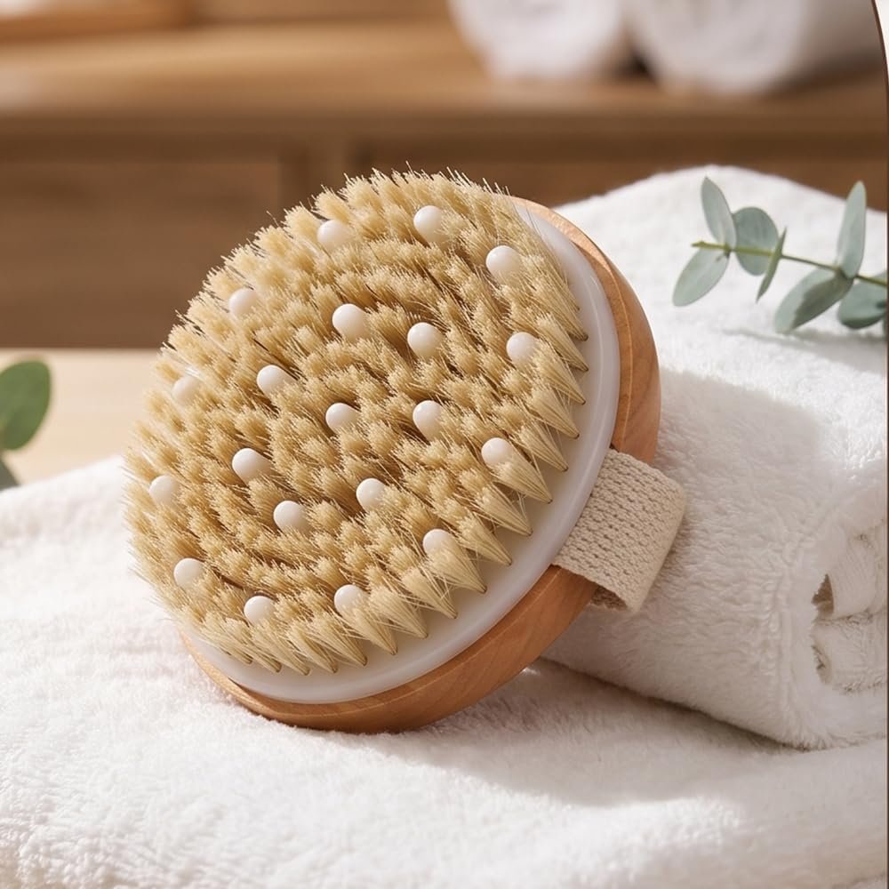 Dry Brushing Body Brush Sets Handle Combined with Medium Strength Natural Bristles Gentle Exfoliator Remove Cellulite Lymphatic Drainage Makes the Skin of the Entire Body Softer