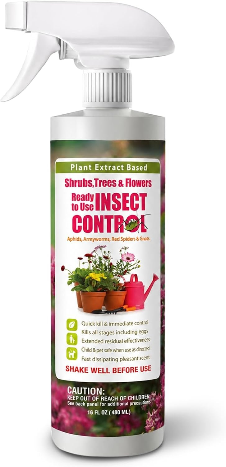 EcoVenger® Garden Insect Control 16 oz | Kills Aphids Mealybugs Spider Mites Gnats and Eggs | Indoor Outdoor | Plant-Based Child and Pet Safe
