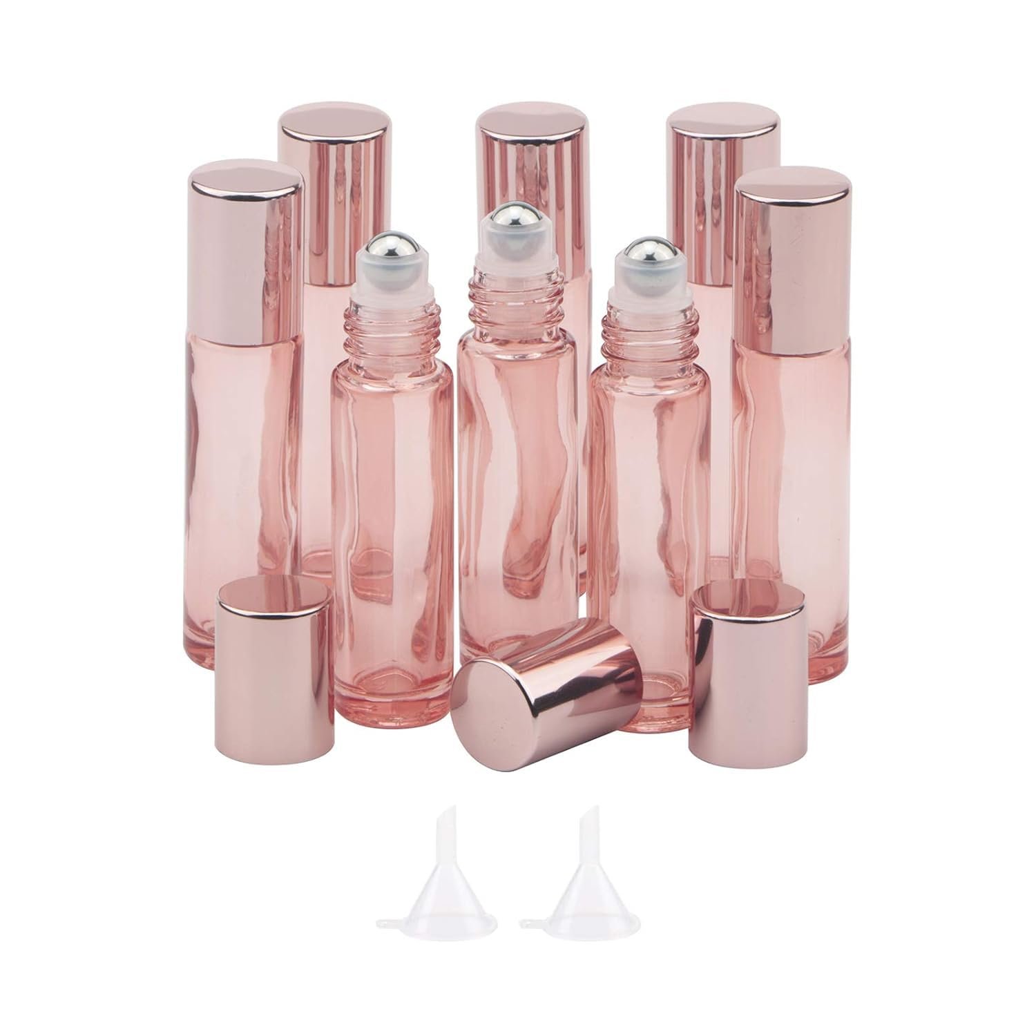 8 Pack 10mL Glass Roller Bottles for Essential Oils, Rose Gold