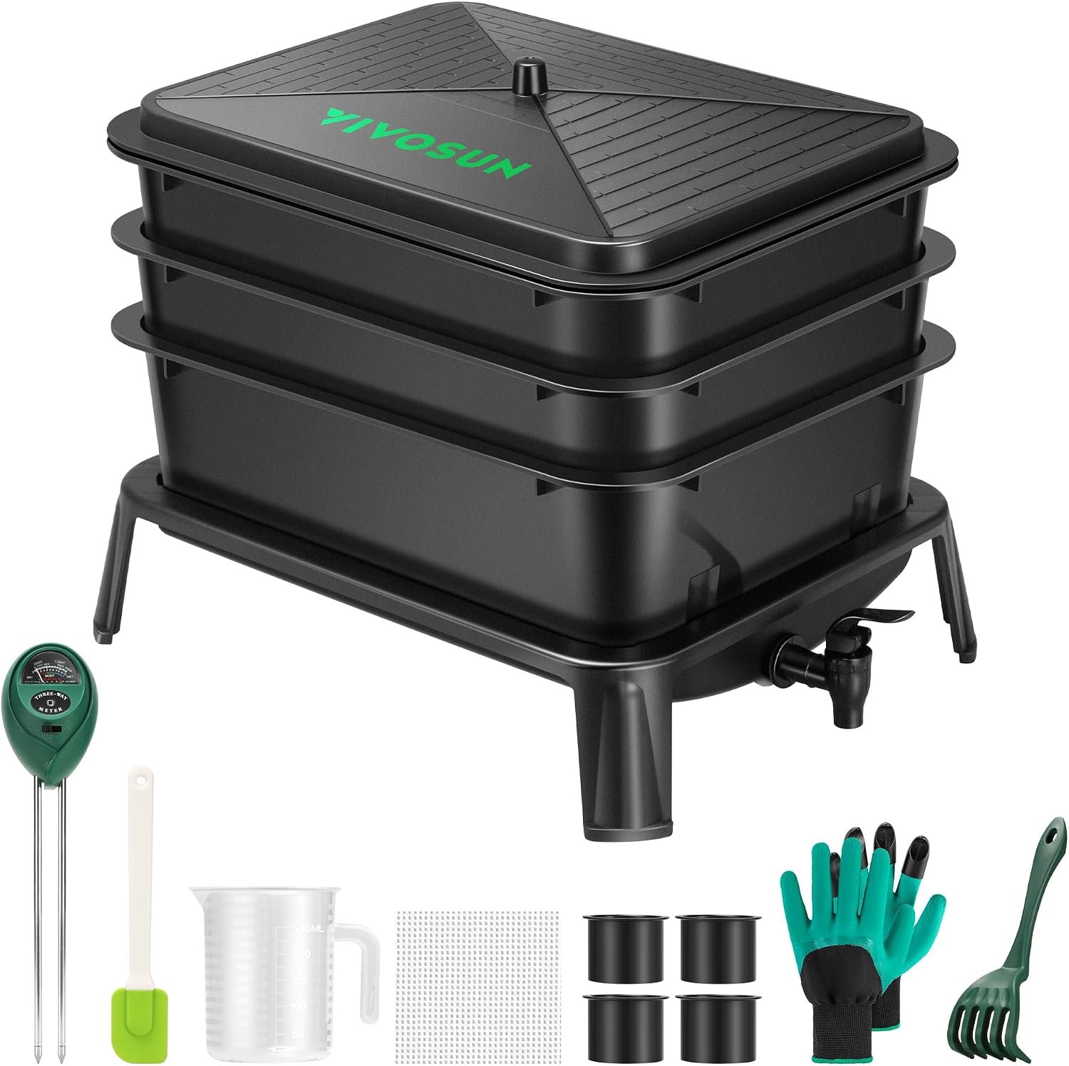 VIVOSUN 3-Layer Worm Compost Bin, 30L Worm Composter
