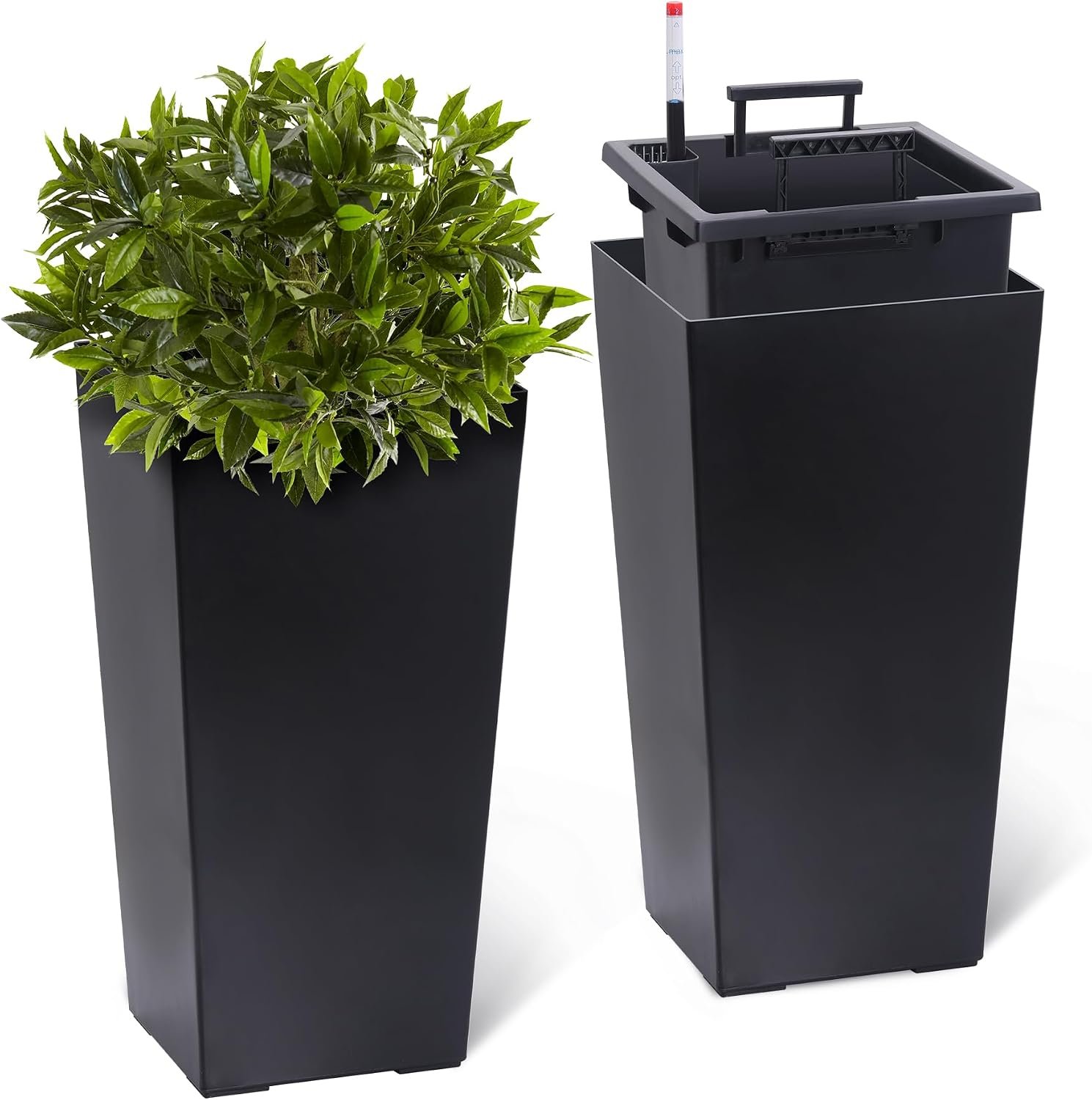 GarveeLife 22.5 in Tall Planters Set of 2, Outdoor Plantes, Black