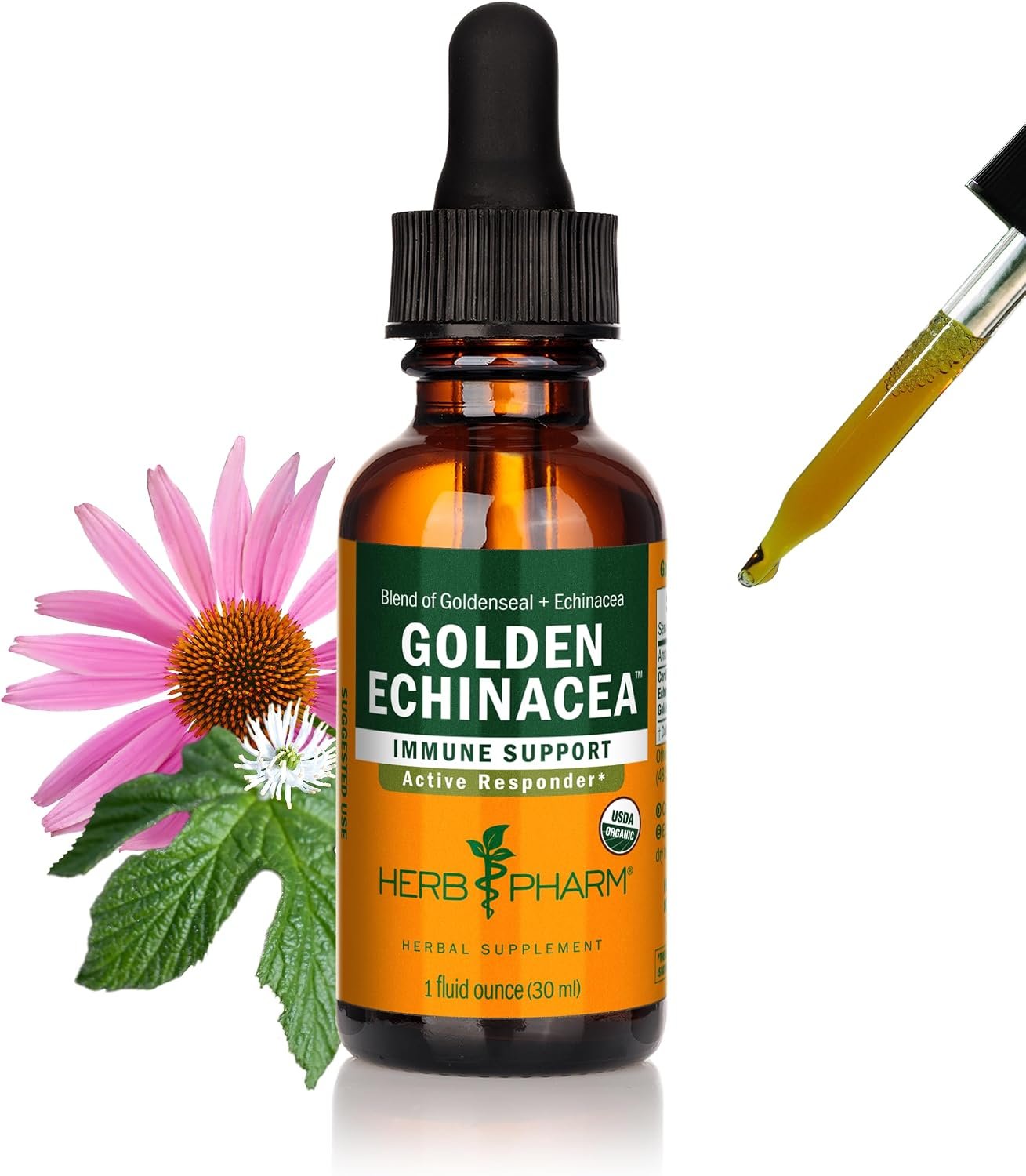Herb Pharm Certified Organic Golden Echinacea Liquid Extract for Immune System Support – 1 Ounce (DGOLDEN01)