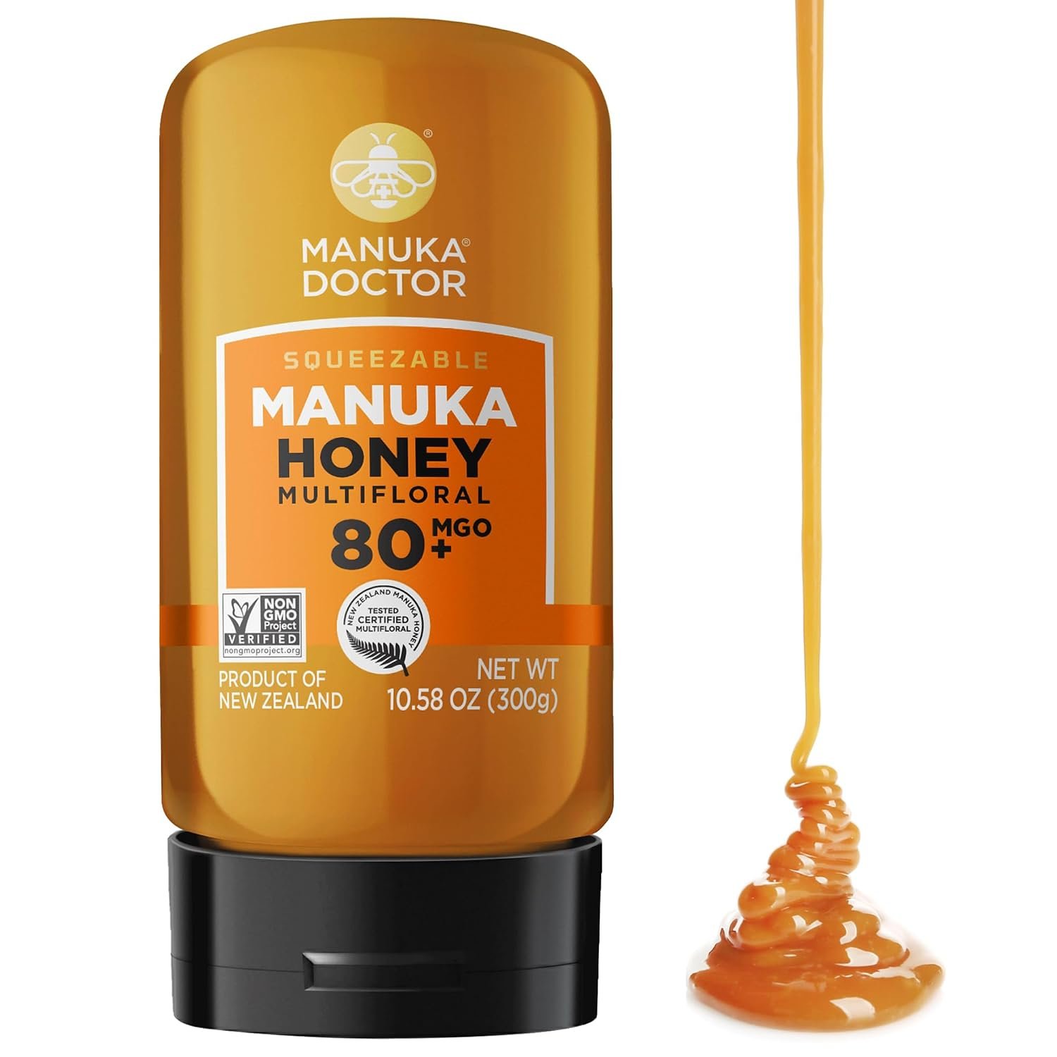Manuka Doctor – MGO 80+ Squeezy Manuka Honey Multifloral, 100% Pure New Zealand Honey. Certified. Guaranteed. Raw. Non-GMO (10.58 oz)
