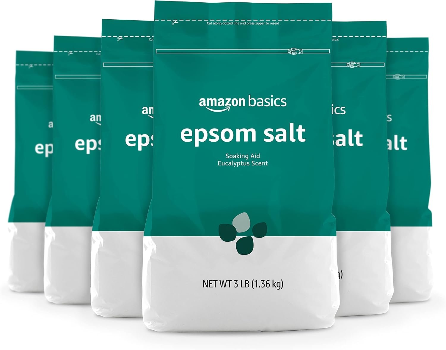 Amazon Basics Epsom Salt Soaking Aid, Eucalyptus Scented, 3 Pound (Pack of 6) (Previously Solimo)