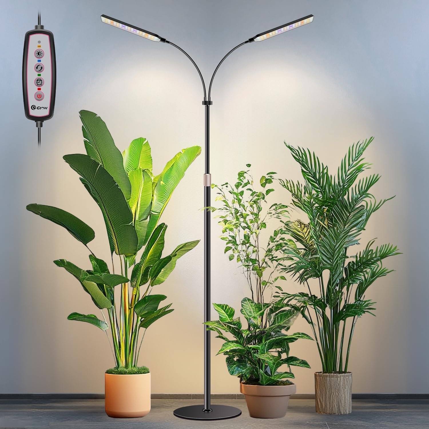 Kullsinss Tall Grow Lights for Indoor Plants with Stand, 2-Head 114 LEDs