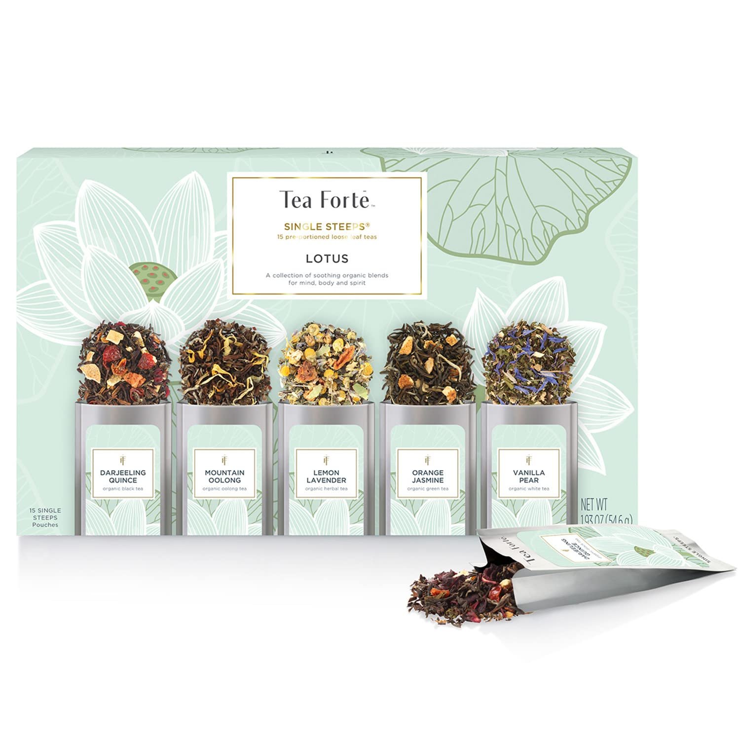 Tea Forte Single Steeps Tea Sampler, Lotus, 15 Pouches