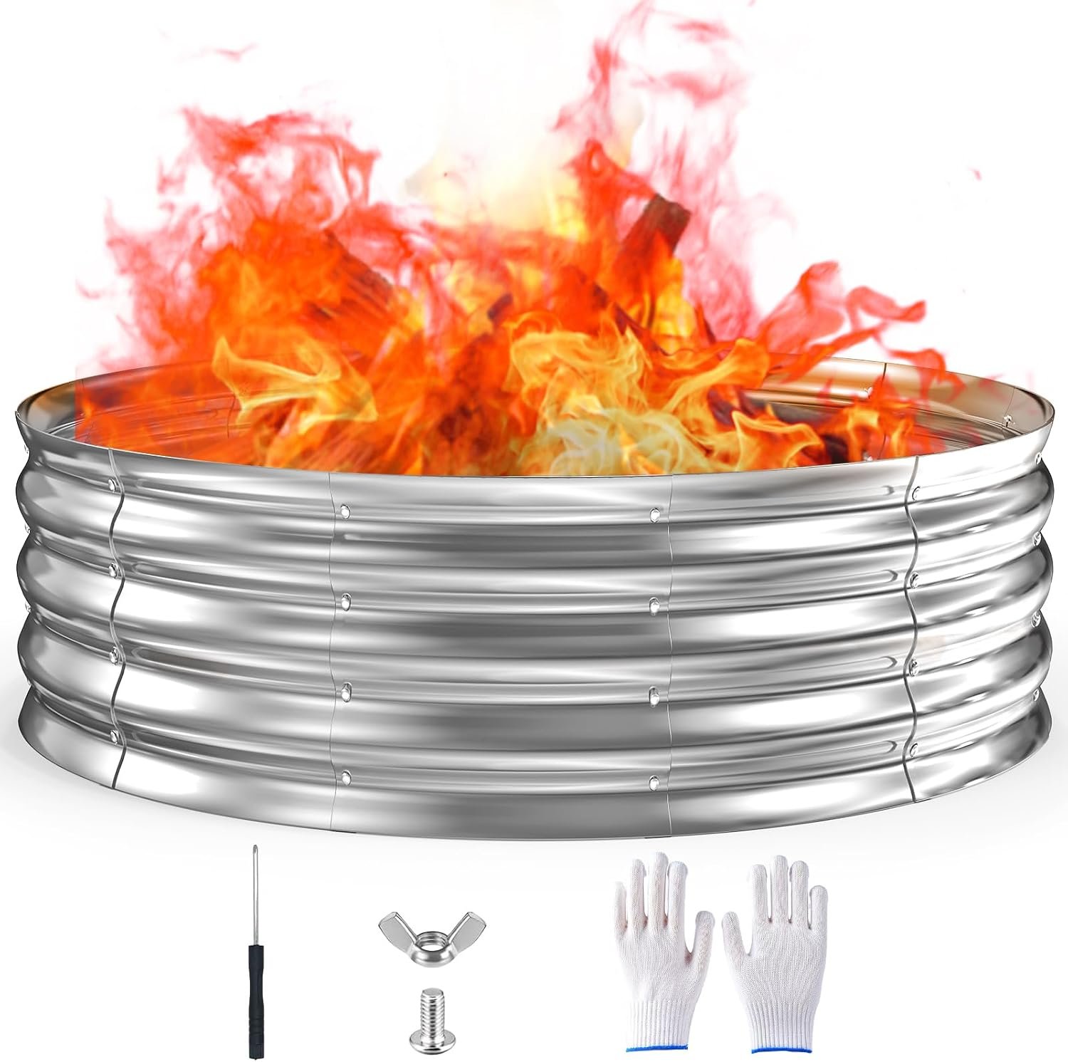 60 Inch Fire Pit Ring 5FT Galvanized Steel, Wood Burning&Outdoor Fireplace