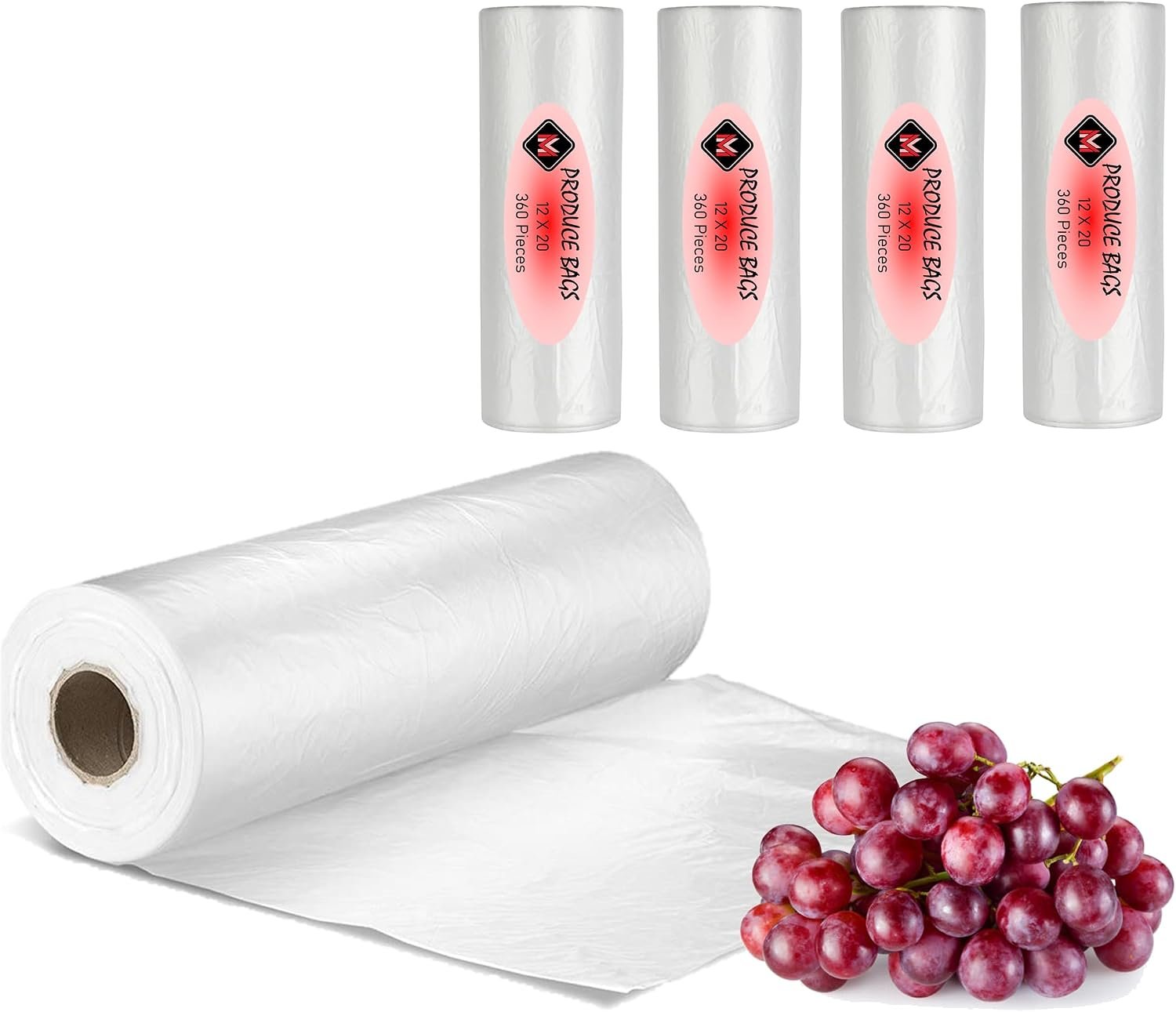 Mr Miracle Plastic Produce Bags for Food Storage – 12″x20″ Clear Grocery Bag for Fruits, Vegetables, Bread – Easy Peel-Off Design, Continuous Roll, 1.75″ Core, Pack of 1440 Bags [4 rolls]