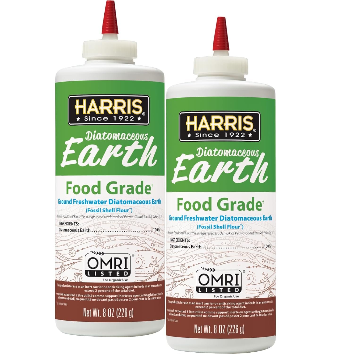 HARRIS Diatomaceous Earth Food Grade, Half Pound with Easy Application Puffer Tip – 2 Pack