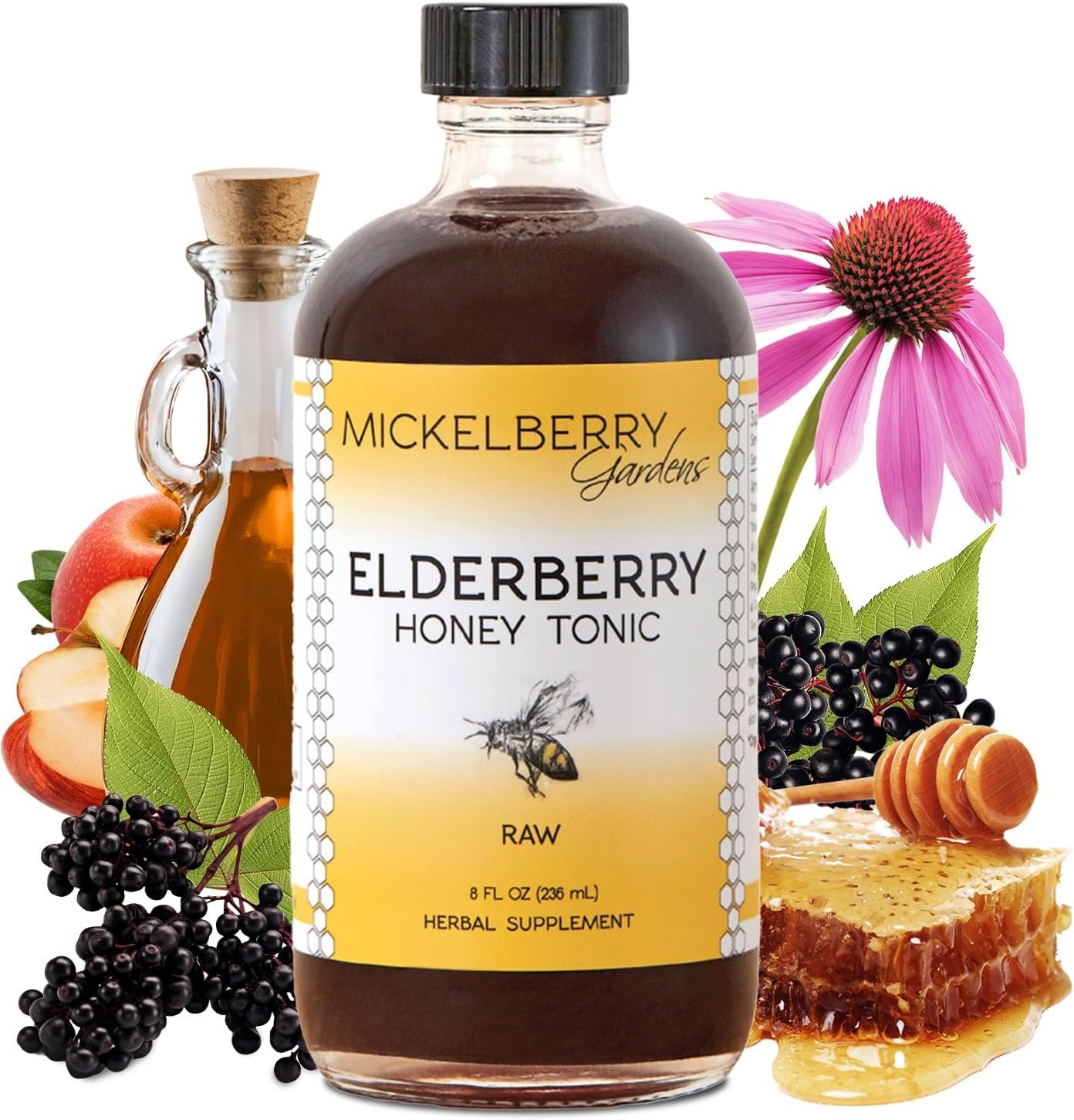 Mickelberry Gardens Elderberry Honey Tonic 8oz Immune Support Herbal Syrup