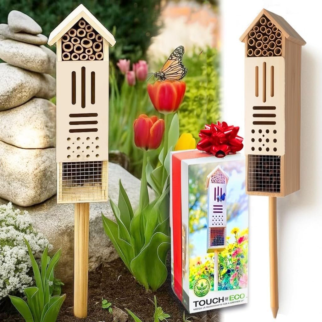 Wooden Insect House, Insect Hotel for Bugs, Bees, Butterflys, Ladybirds, Natural Beneficial Insect Habitat for Garden and Yard