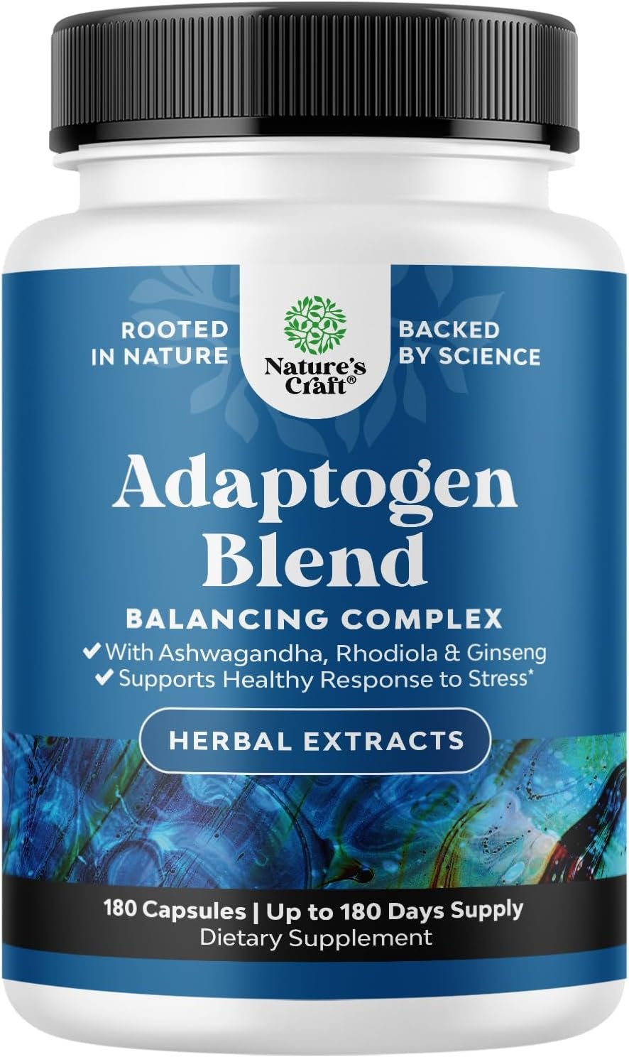 Herbal Adaptogen Mood Support Supplement – Calming Adaptogens Supplement for Stress & Cortisol Management with Ashwagandha Rhodiola Rosea & Maca Root – Vegan Non GMO & Daytime Friendly -180 Count