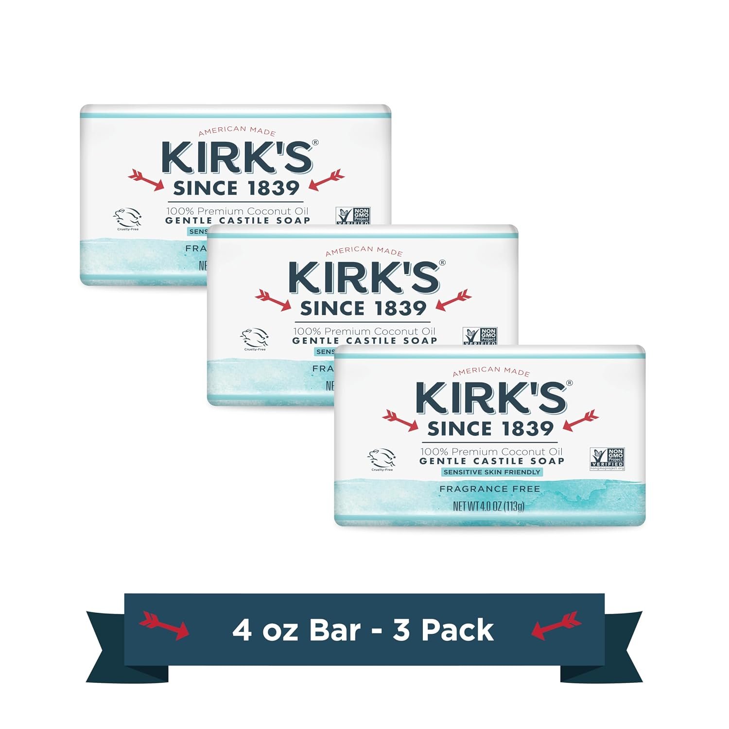 Kirk’s Fragrance Free Castile Bar Soap (Pack of 3)
