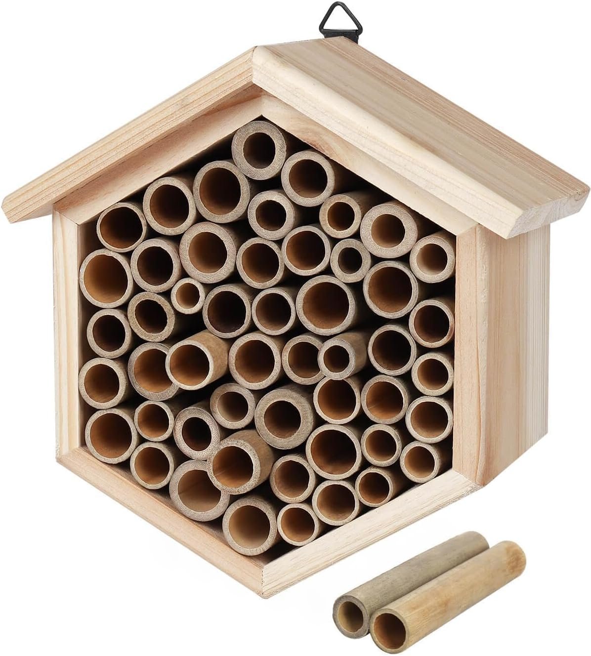 vensovo Mason Bee House – Replaceable Tubes Carpenter Bee Houses Bamboo Bee Hotel Wooden Bee Hive for Pollinating Bees, Outdoors, Carpenter Bees