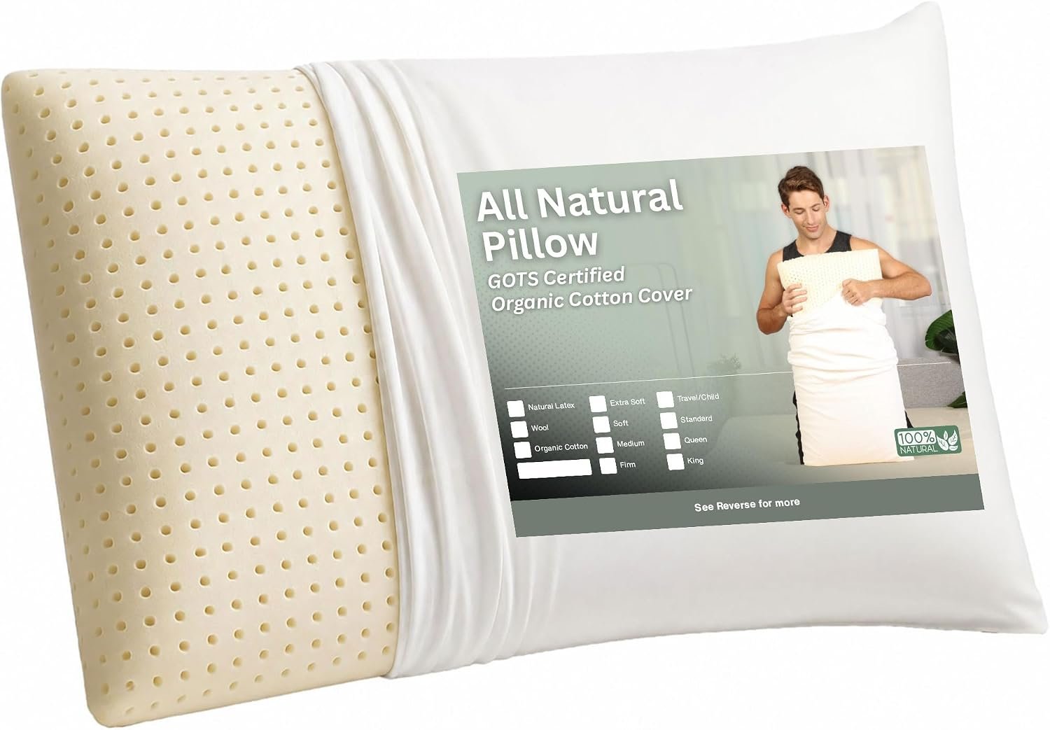 ORGANIC TEXTILES 100% Talalay Latex Bed Pillow with GOTS Certified Organic Cotton Cover (Standard Size – Medium) – Pack of 1