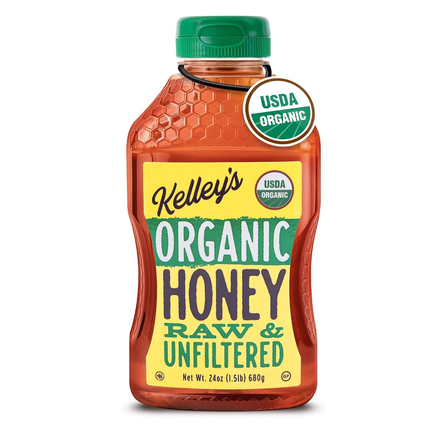 Kelley’s 100% Organic Raw & Unfiltered Honey, USDA Certified, 24 Oz – All Natural, Flavor-Rich Honey for Fruits, Yogurt, Smoothies, Acai Bowls, Tea – Natural Sugar Substitute