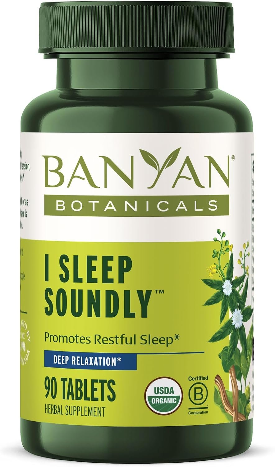 Banyan Botanicals I Sleep Soundly–Organic Deep Sleep Supplement –Natural Melatonin-Free Sleep Aid for Relaxation & Nighttime Tension–with Ashwagandha,Valerian & Chamomile-90 Tablets-USDA Organic FFL