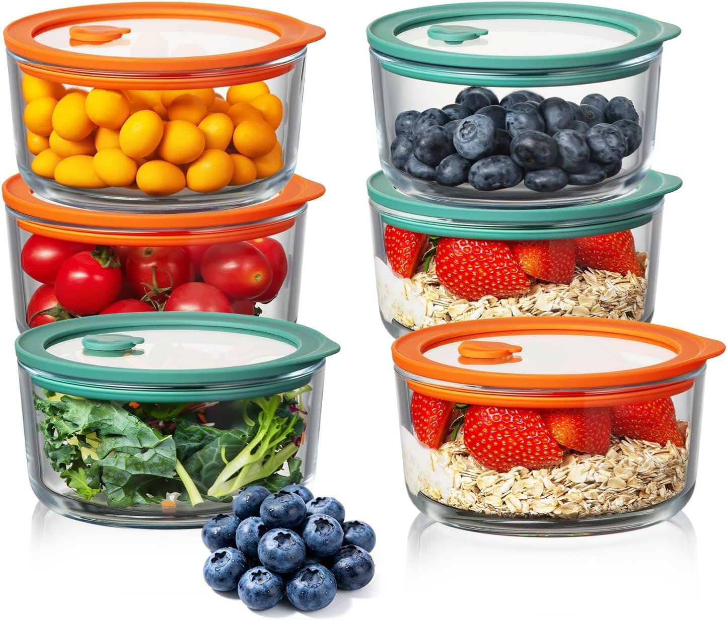 2 Cup Glass Storage Containers with Glass Lid 6 Pack, Airtight Plastic Free