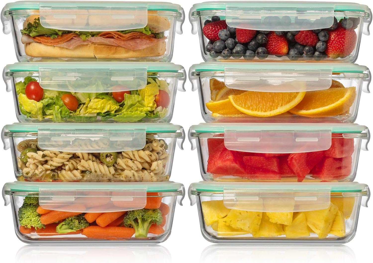 Fusion Gourmet – 8 Pack 35 oz Glass Containers – Airtight, Microwave, Oven