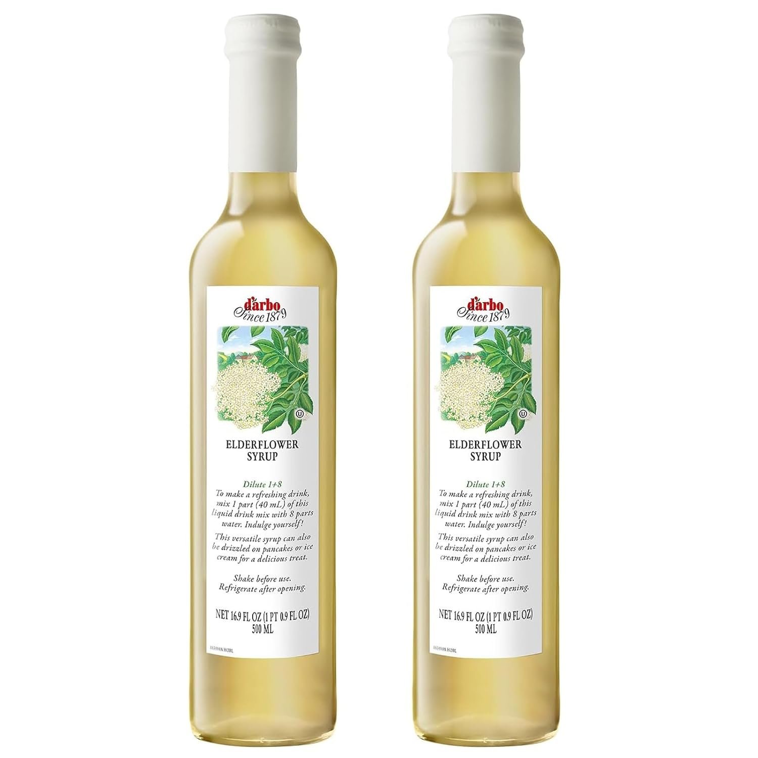 D’arbo All-Natural Elderflower Fruit Syrup, 500ml (16.9oz, Pack of 2) | Exquisite Flavor | Endless Possibilities for Enhancing Cocktails, Mocktails, Desserts, or Sauces